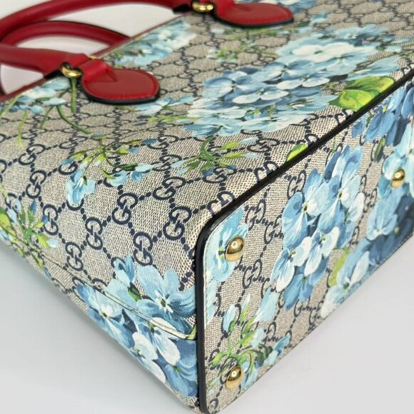 Gucci GG Logo Supreme Flower Shoulder Bag with Red Handles & Floral Design - Picture 7 of 12